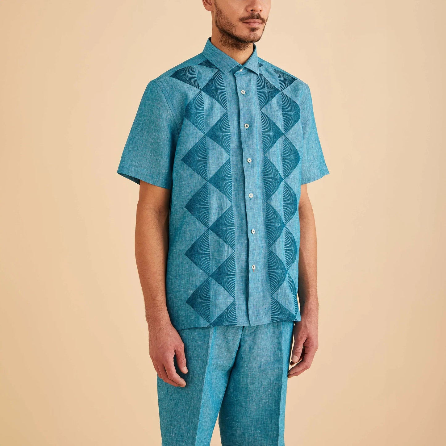 Inserch Short Sleeve Linen Embroidered Shirt