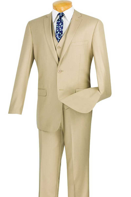 Vinci 3pc Slim Fit Single Breasted 2 button Suit (Light Beige)