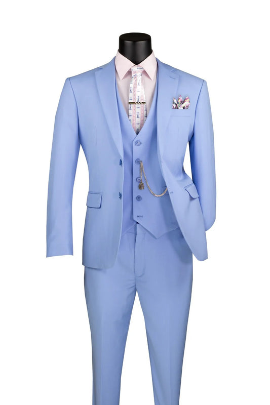 Vinci 3pc Slim Fit Single Breasted 2 button Suit (Light Blue)