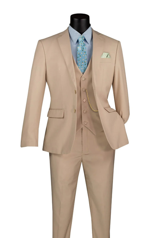 Vinci 3pc Slim Fit Single Breasted 2 button Suit (Stone)