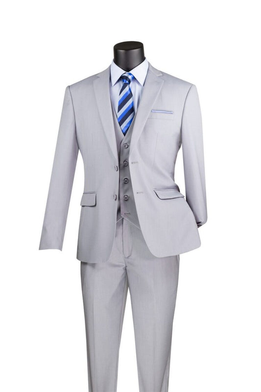 Vinci 3pc Slim Fit Single Breasted 2 button Suit (Light Gray)