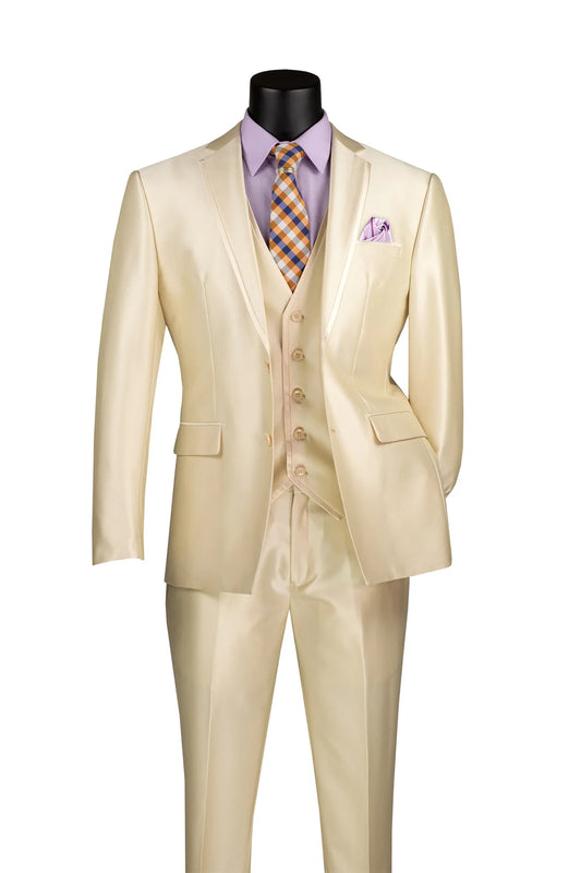 Vinci 3pc Slim Fit Satin Suit (Champagne Beige)