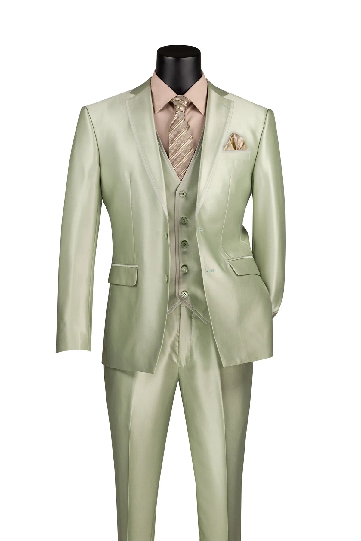 Vinci 3pc Slim Fit Satin Suit (Light Sage)
