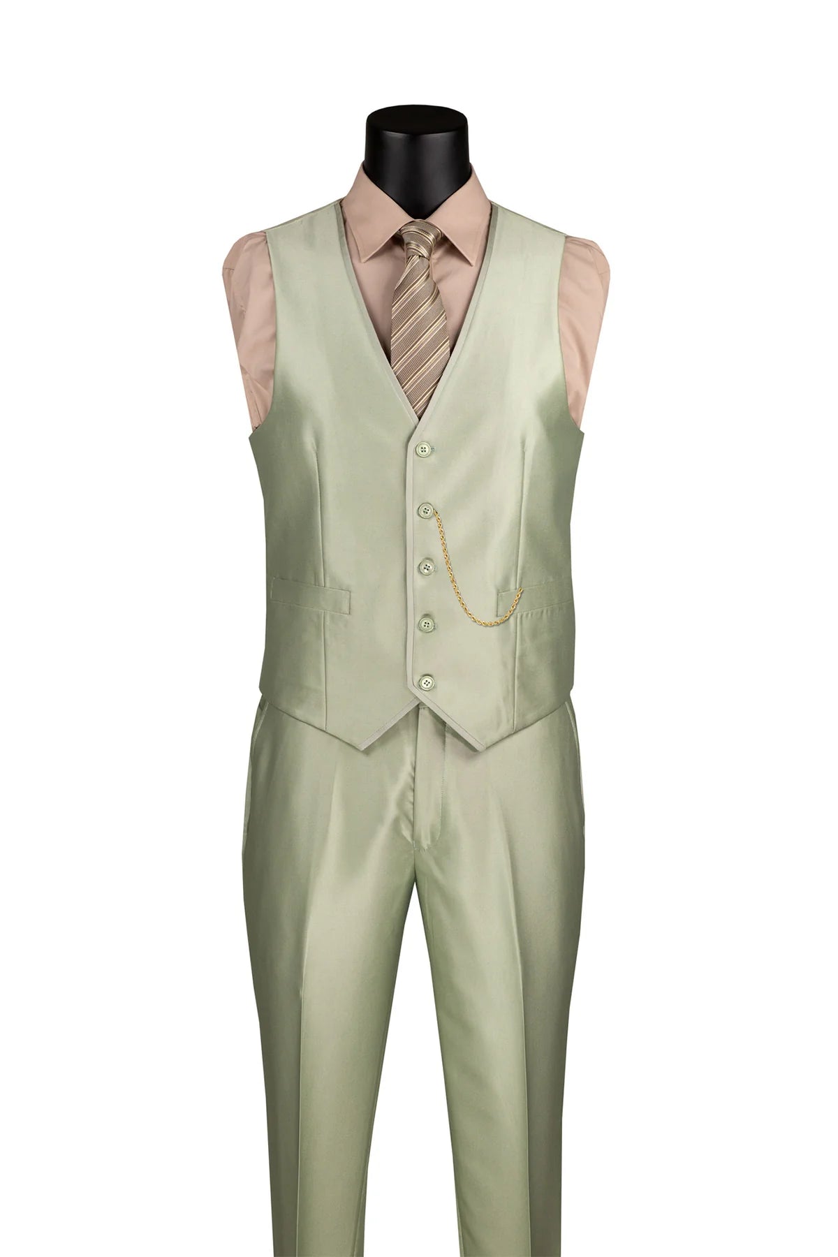 Vinci 3pc Slim Fit Satin Suit (Light Sage)