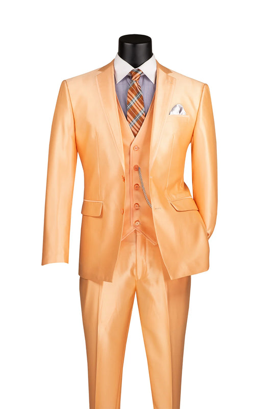 Vinci 3pc Slim Fit Satin Suit (Melon)