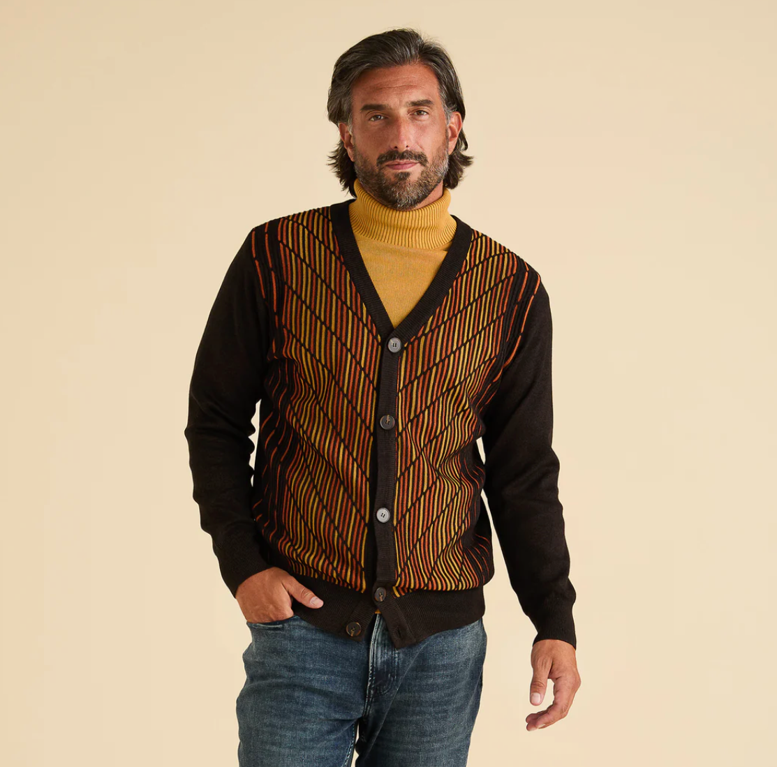 Inserch Intarsia Panel Cardigan