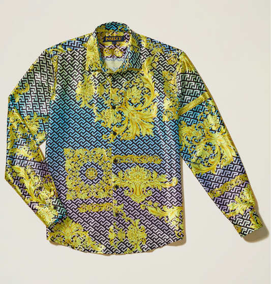 Inserch Long Sleeve Grecian Print Shirt