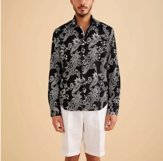 Inserch Long Sleeve Paisley Print Linen Shirt