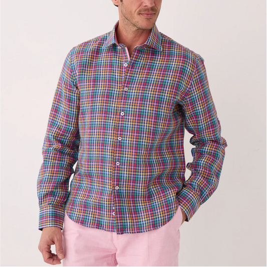 Inserch Long Sleeve Linen Gingham Shirt