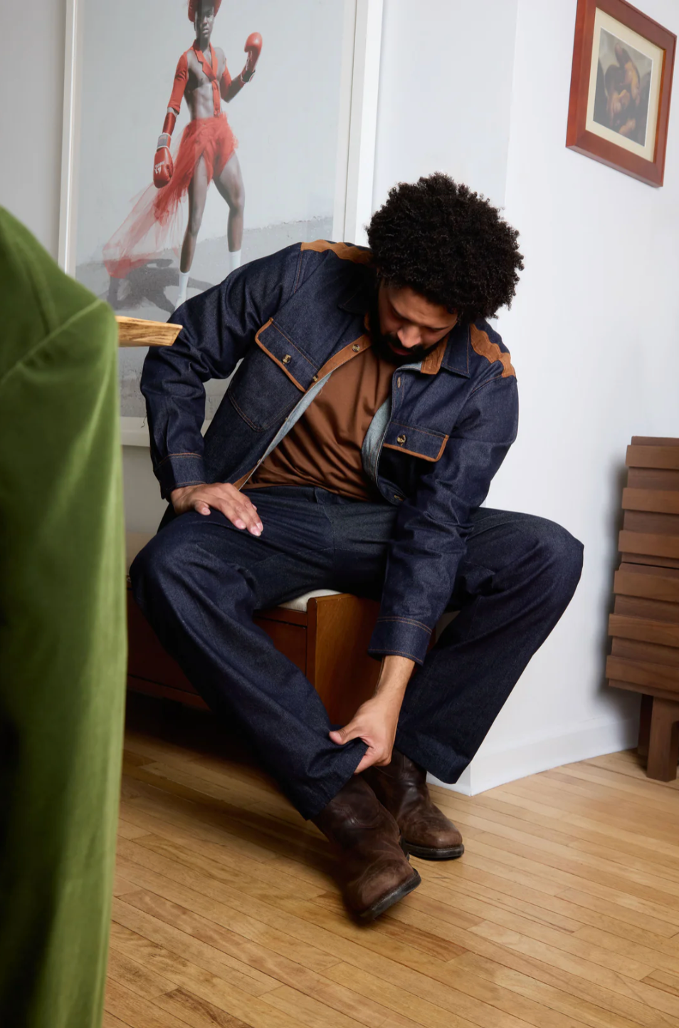 Inserch Denim Shirt w/ Suede Trim Set