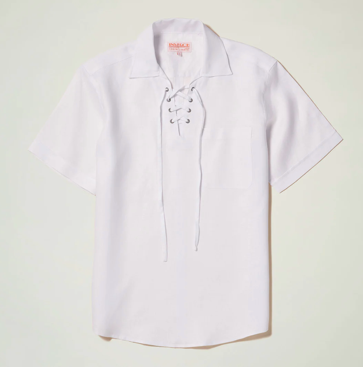 Inserch Short Sleeve Linen Lace Front Pull Over Shirt