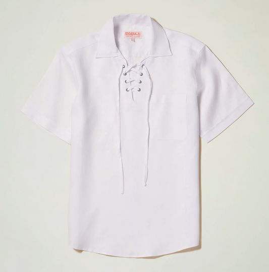 Inserch Short Sleeve Linen Lace Front Pull Over Shirt