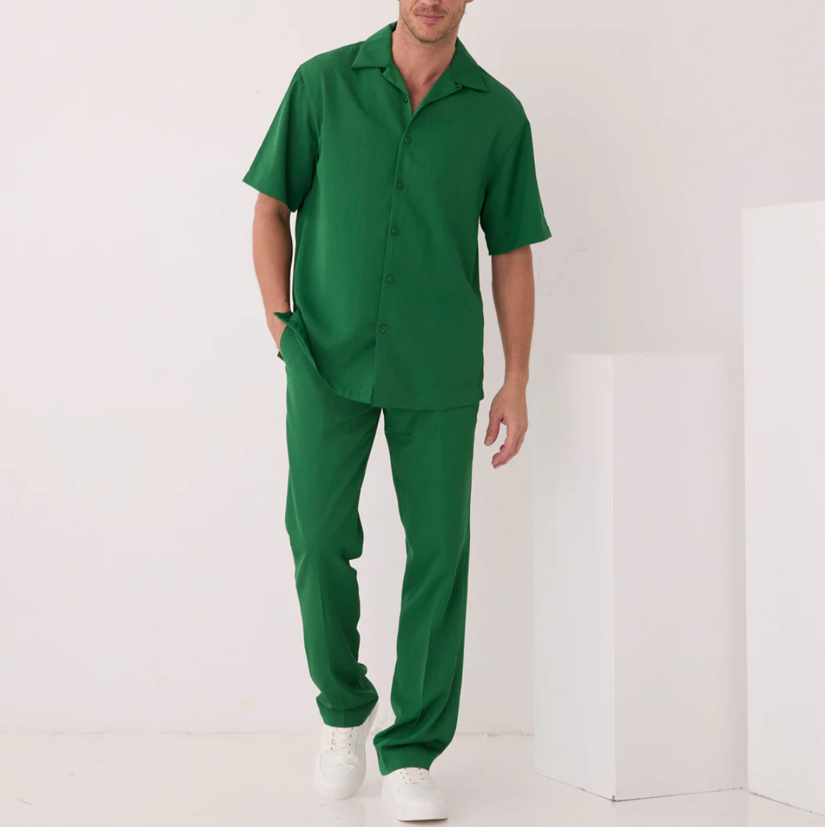 Inserch Crepe Camp Collar Shirt (Emerald)