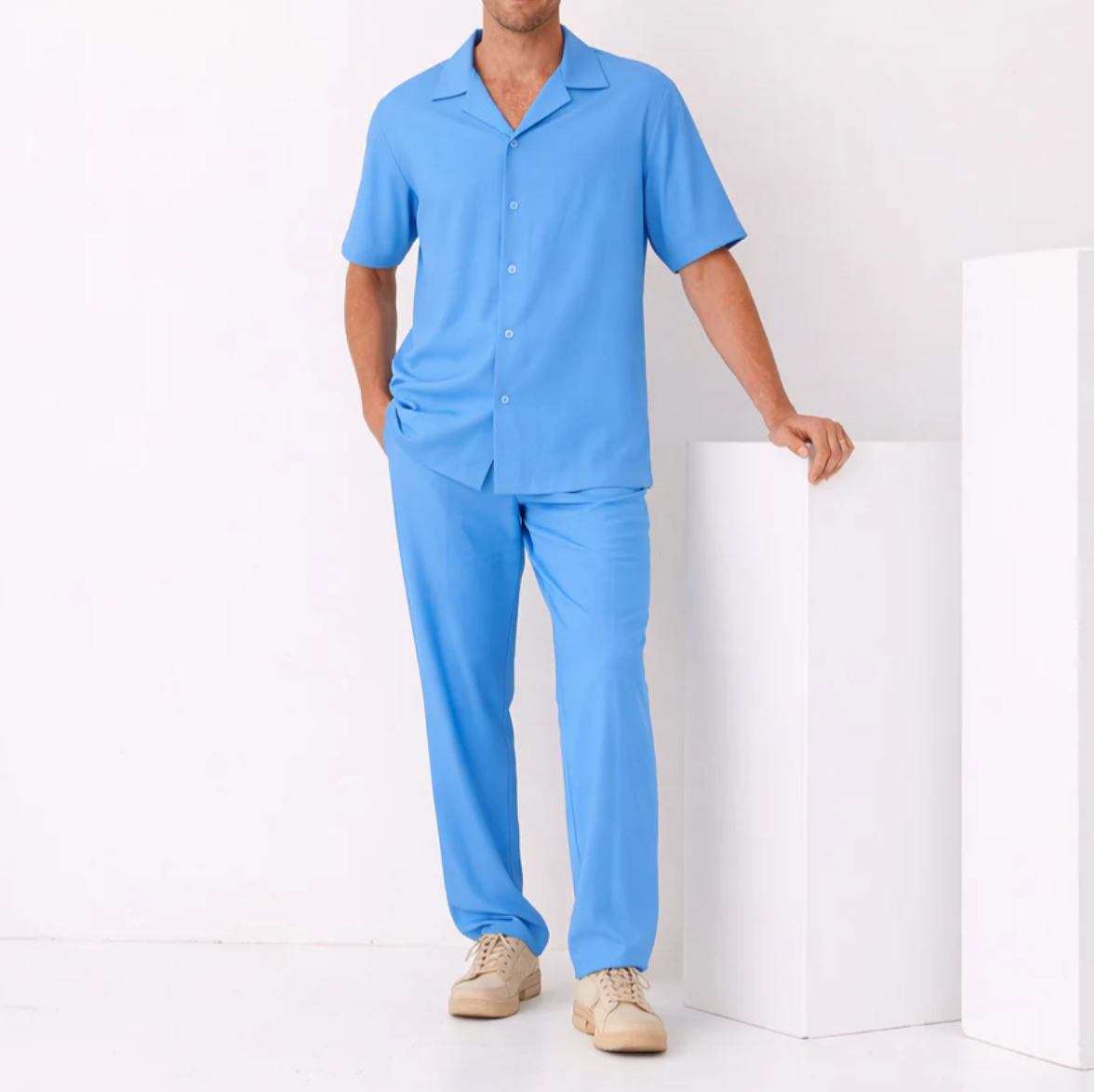 Inserch Crepe Camp Collar Shirt (Blue Mist)
