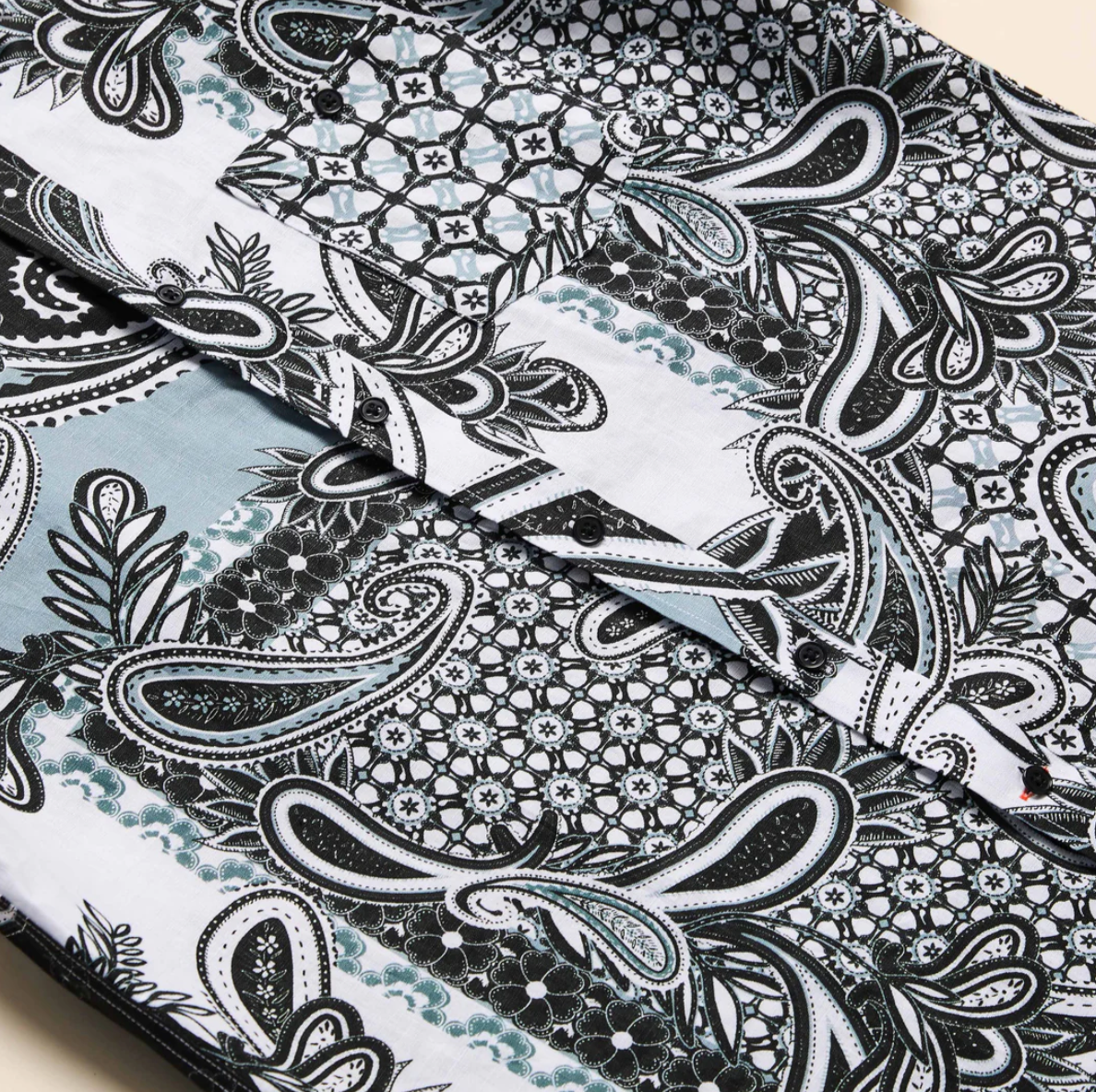 Inserch Short Sleeve Mediterranean Paisley Print Linen Shirt