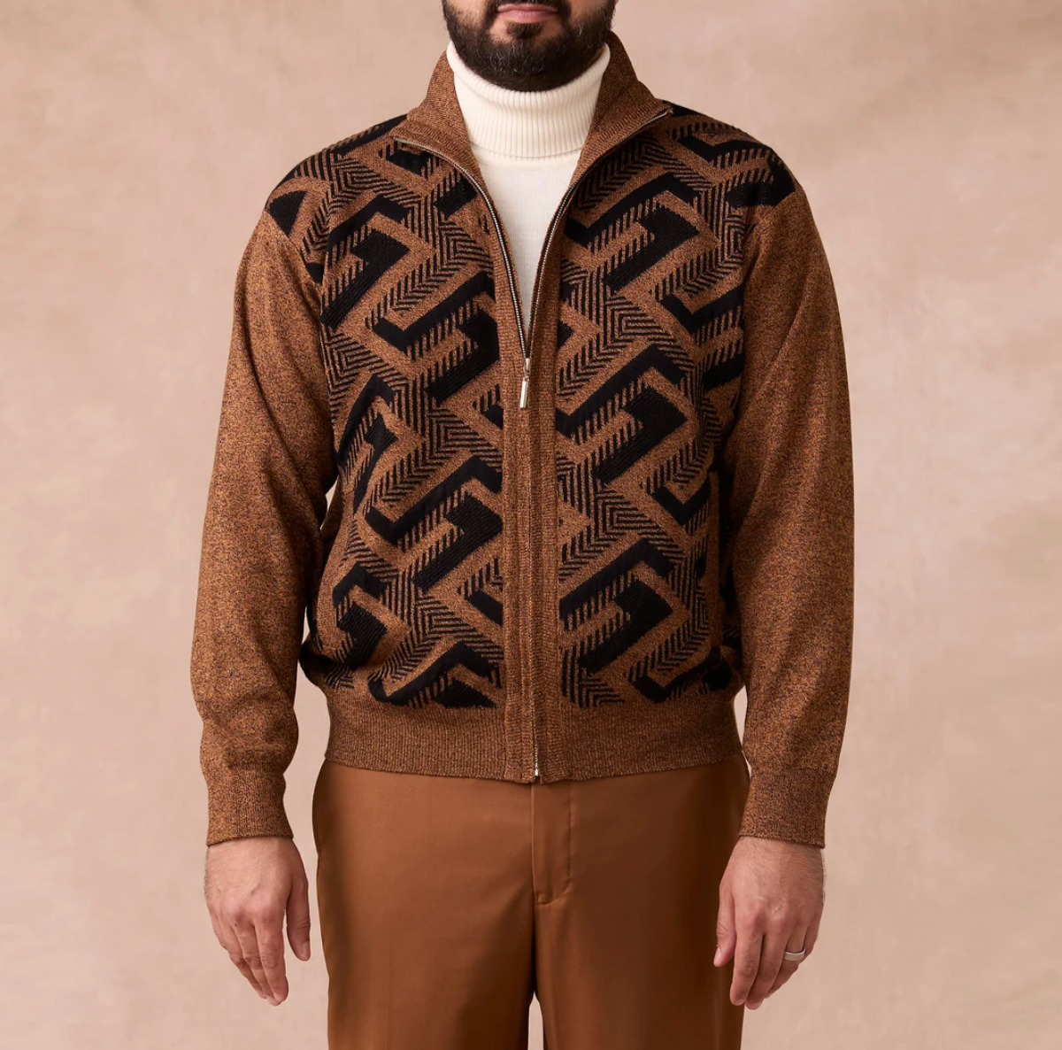 Inserch Geometric Intarsia Full Zip Sweater