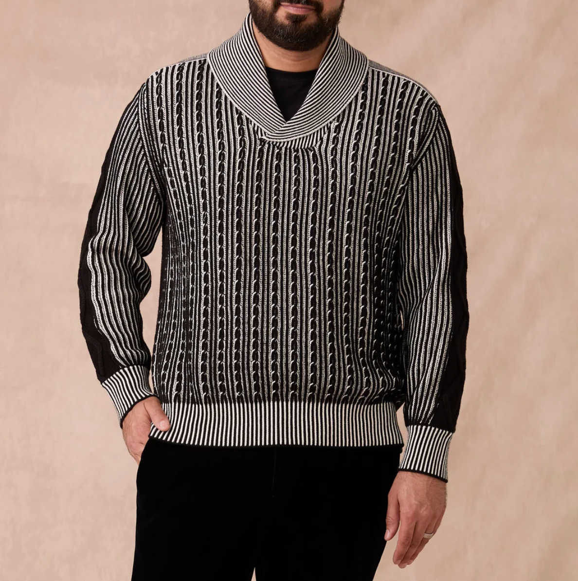 Inserch Shawl Collar Cable Sweater