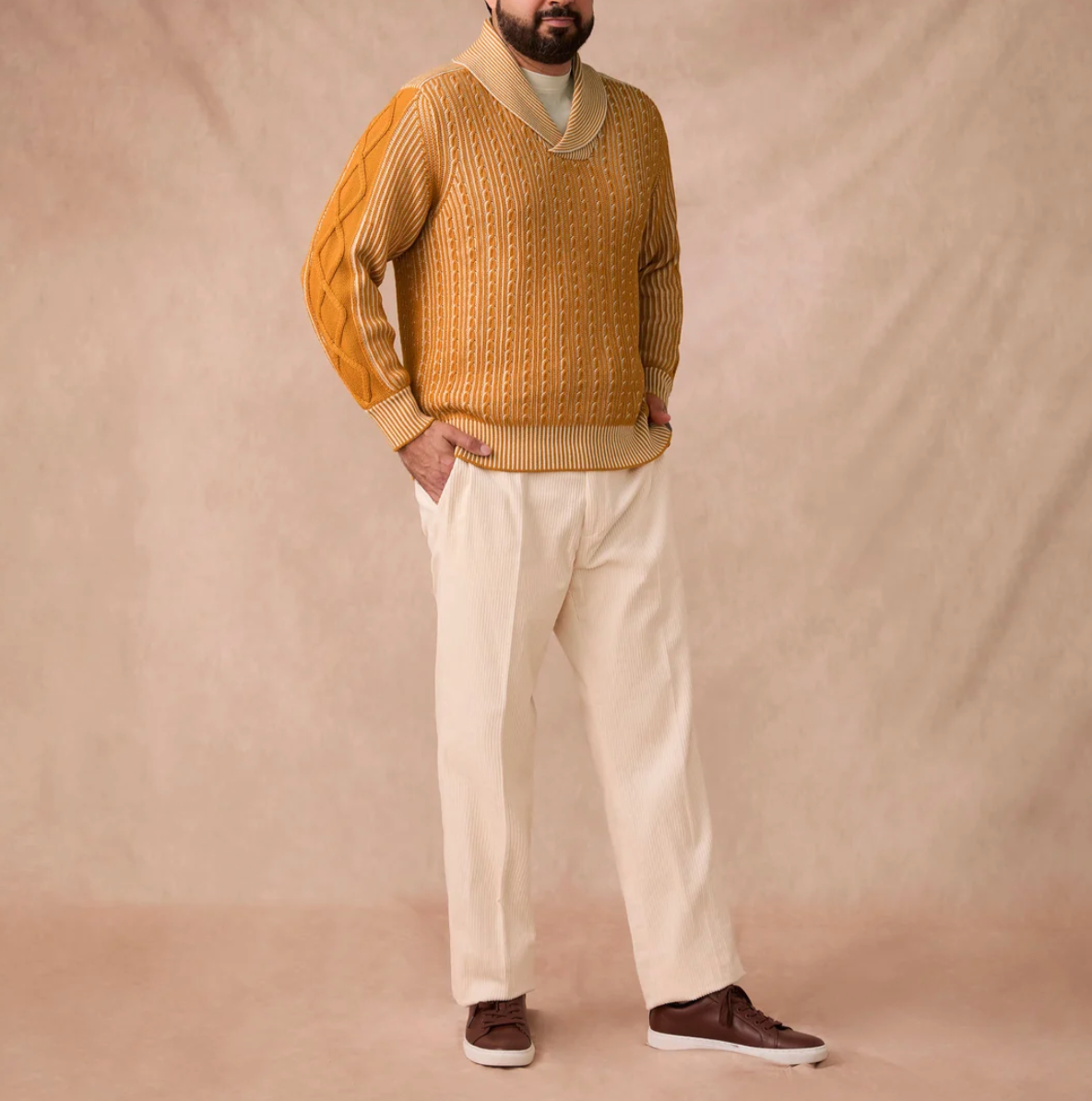 Inserch Shawl Collar Cable Sweater