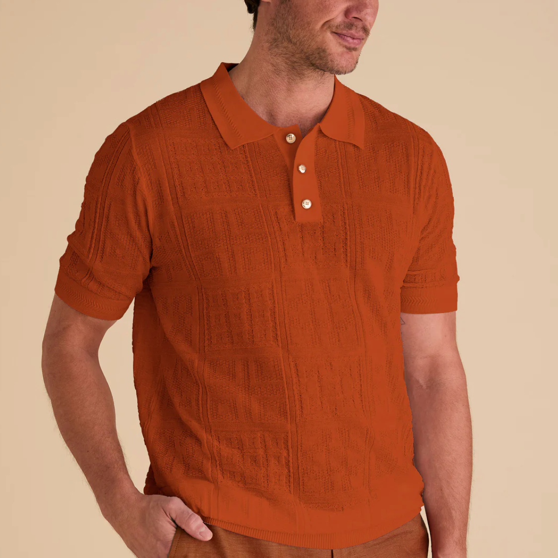 Inserch Short Sleeve Jacquard Knit Polo