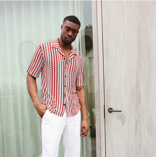 Inserch Jacquard Camp Collar Short Sleeve Shirt