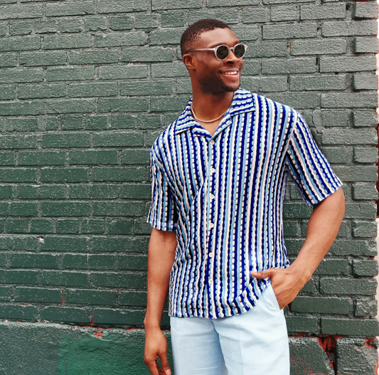 Inserch Jacquard Camp Collar Short Sleeve Shirt