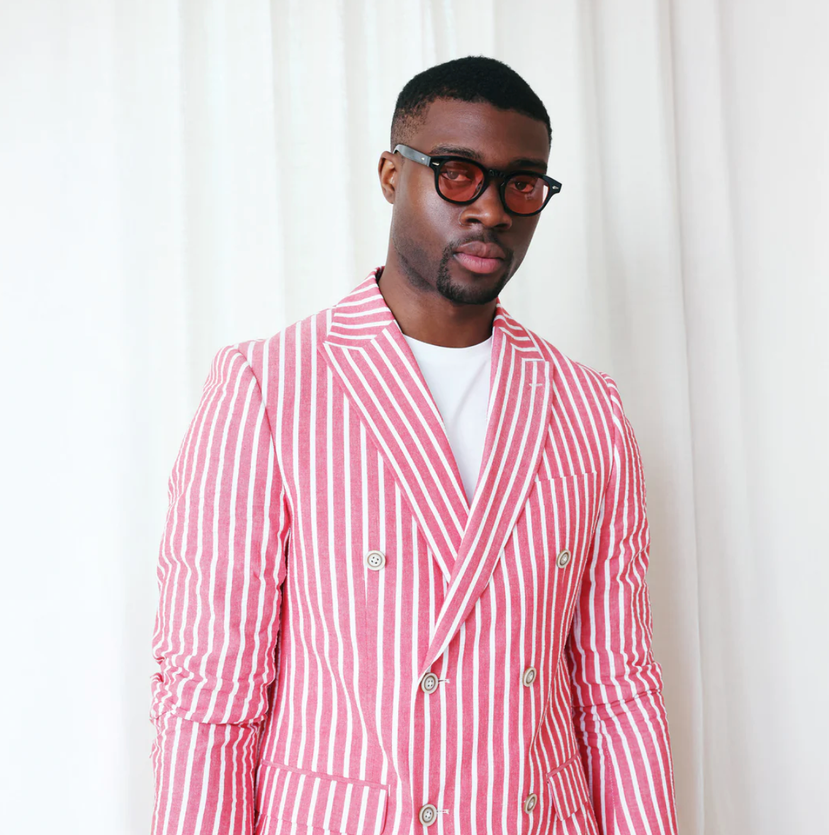 Inserch Seersucker Wide Stripe Double Breasted Blazer