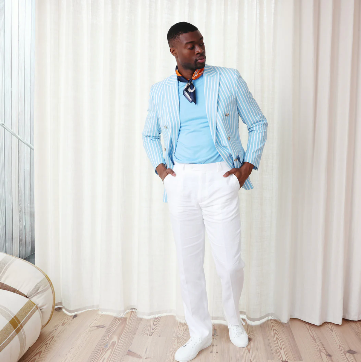 Inserch Seersucker Wide Stripe Double Breasted Blazer