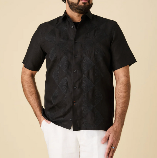 Inserch Short Sleeve Linen Embroidered Shirt