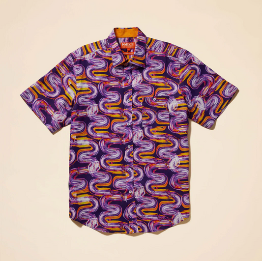 Inserch Short Sleeve Optic Wave Linen Shirt