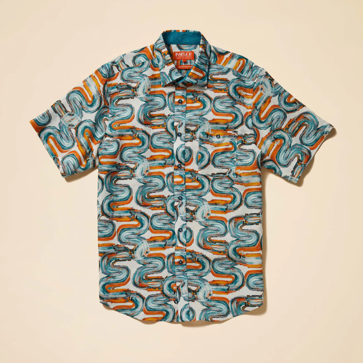 Inserch Short Sleeve Optic Wave Linen Shirt