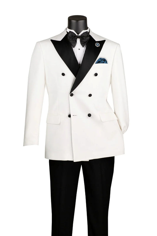 Vinci Double Breasted Modern Fit 2pc Tuxedo (White)