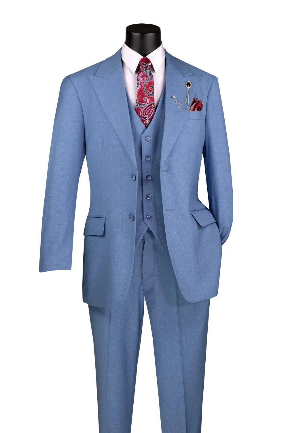 Vinci 3pc Solid Texture Regular Fit Suit (Dusty Blue)