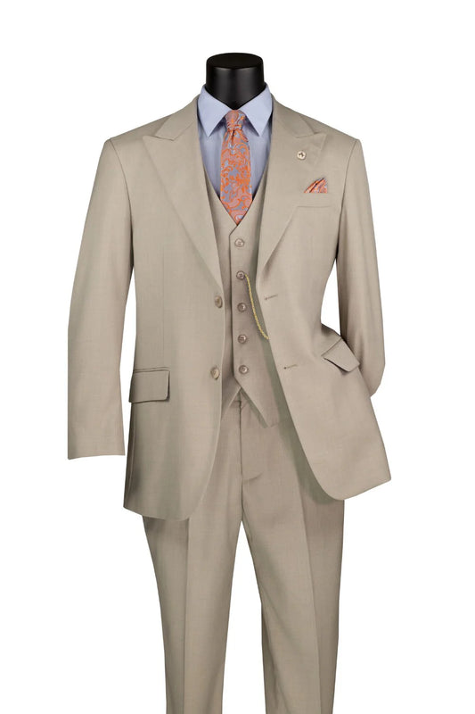 Vinci 3pc Solid Texture Regular Fit Suit (Oatmeal)