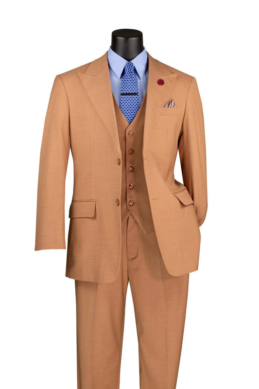 Vinci 3pc Solid Texture Regular Fit Suit (Light Amber)