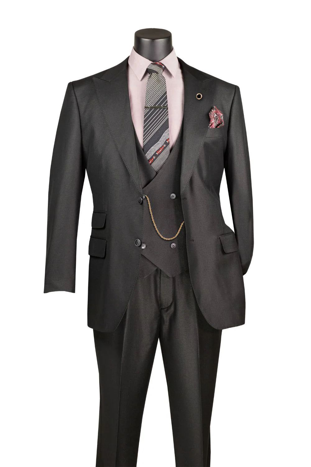 Vinci Classic Fit 3pc w/Double Breasted Vest + Adjustable Waistband (Black)