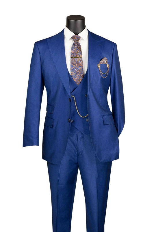 Vinci Classic Fit 3pc w/Double Breasted Vest + Adjustable Waistband (Estate Blue)