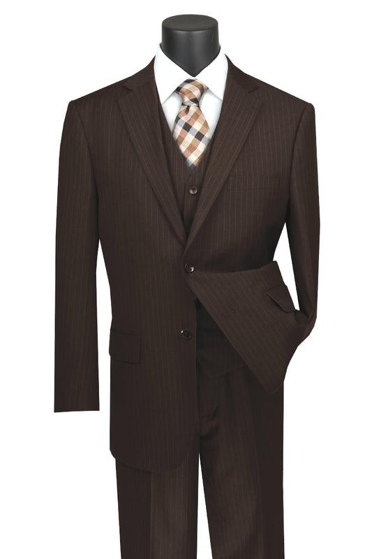 Vinci Luxurious Wool Feel 3pc Pin Stripe Suit (Brown)