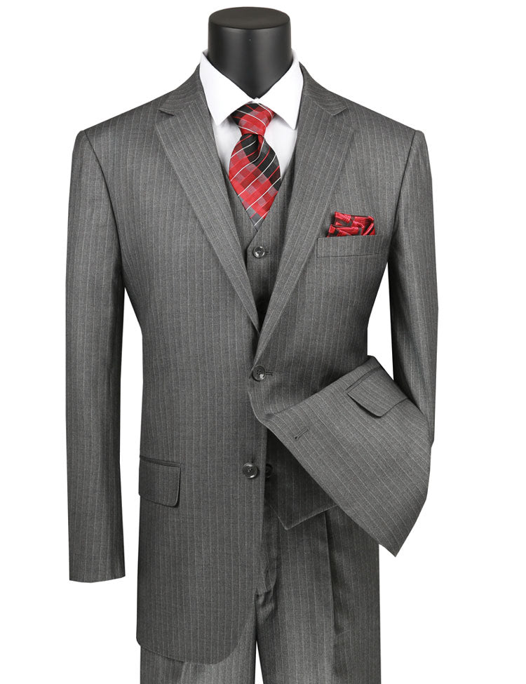 Vinci Luxurious Wool Feel 3pc Pin Stripe Suit (Medium Grey)