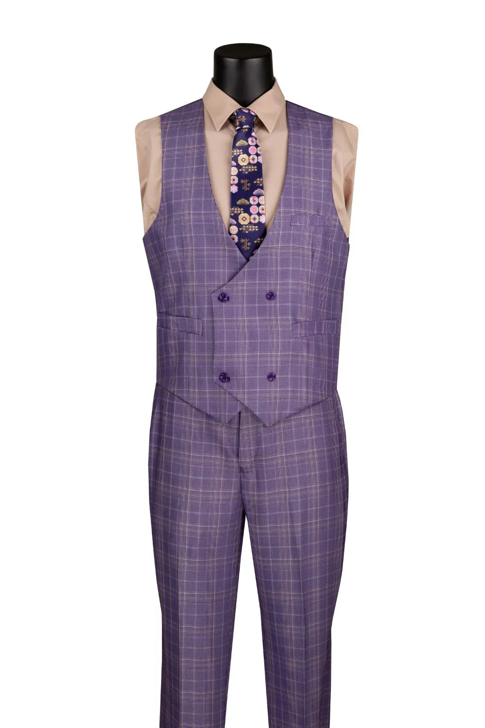 Vinci Classic Fit 3pc Plaid Suit (Light Purple)