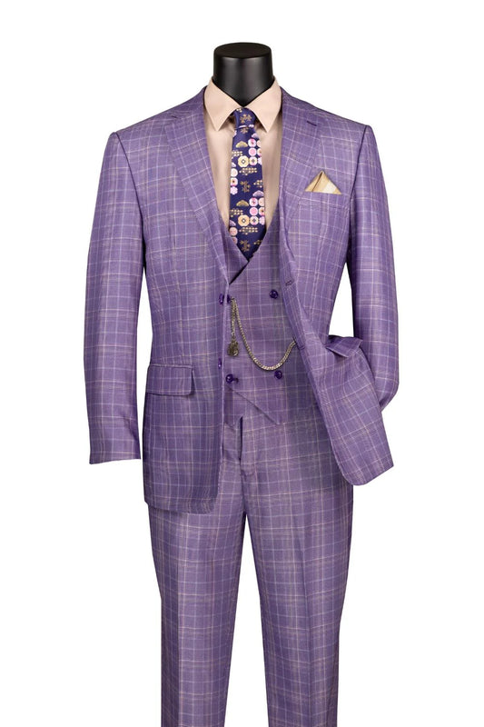 Vinci Classic Fit 3pc Plaid Suit (Light Purple)