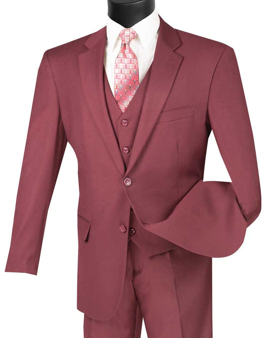Vinci Classic Fit 3pc Suit (Maroon)
