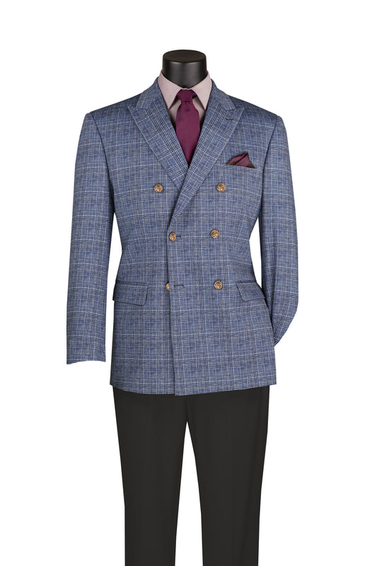 Vinci Double Breasted Regular Fit Windowpane Blazer (Blue)