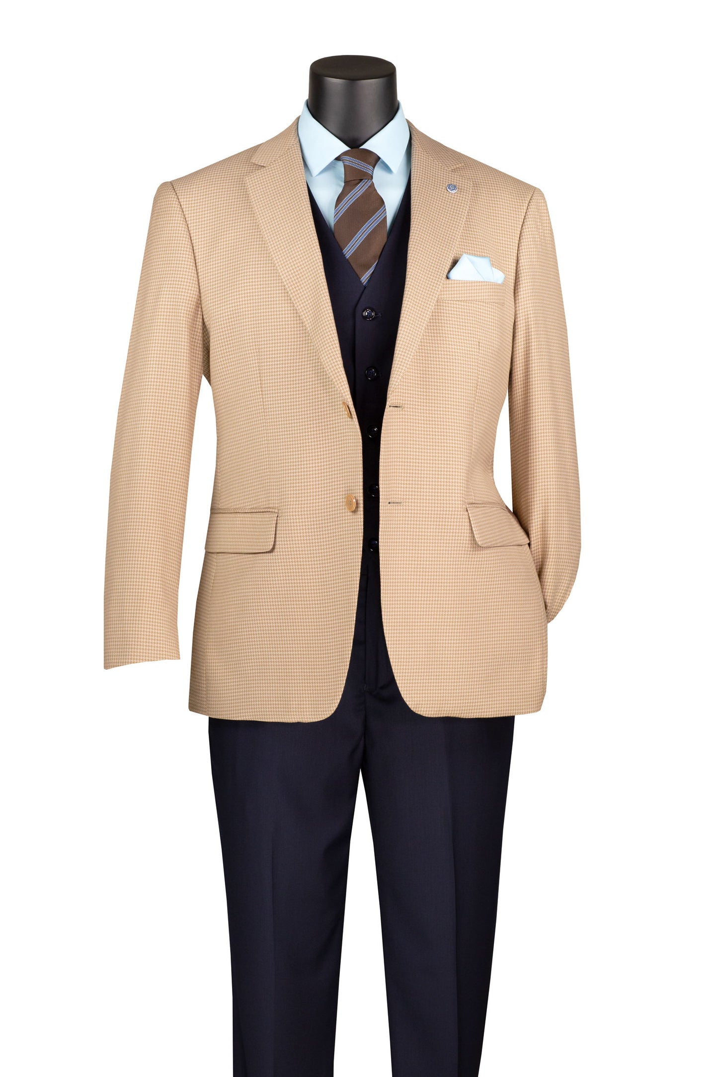 Vinci Modern Fit Houndstooth Pattern Sport Coat (Tan)