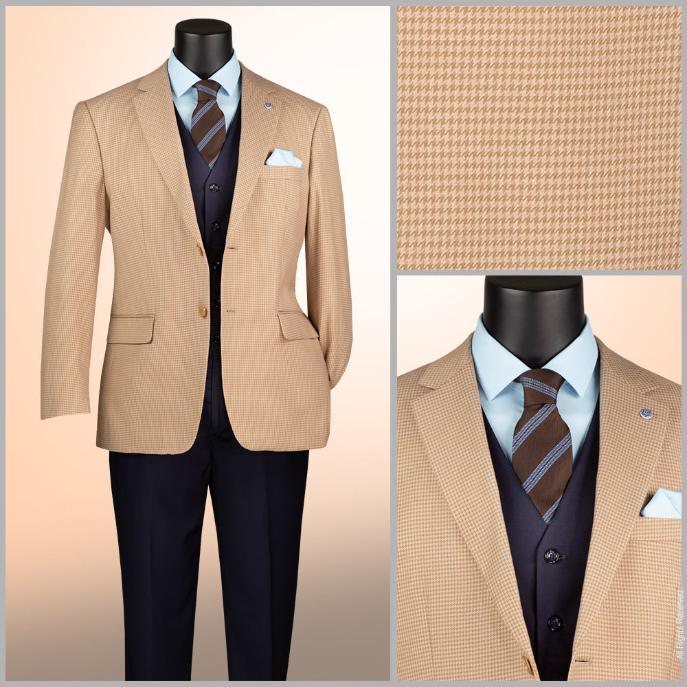 Vinci Modern Fit Houndstooth Pattern Sport Coat (Tan)