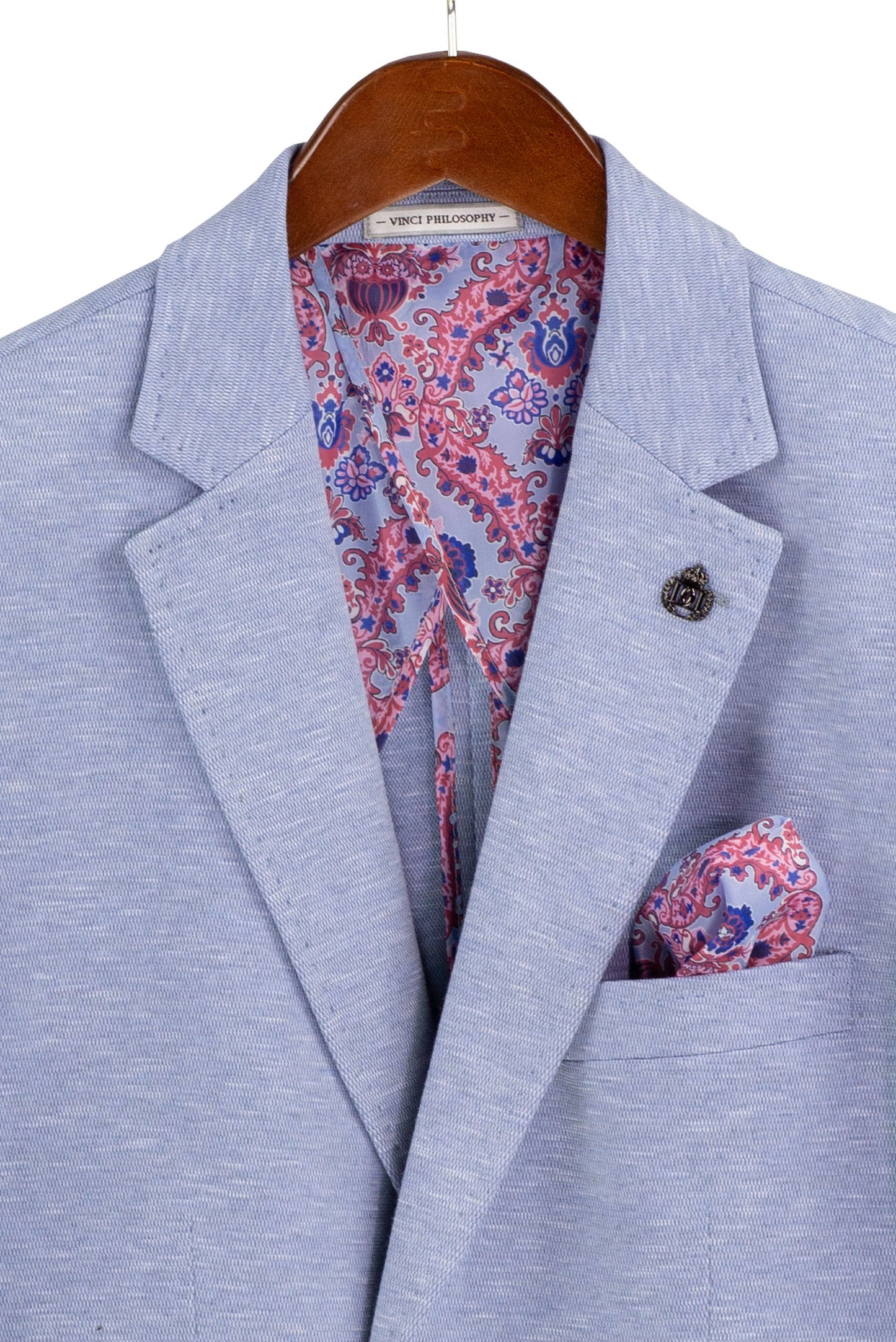 Vinci Modern Fit Textured Weave Blazer (Light Blue)