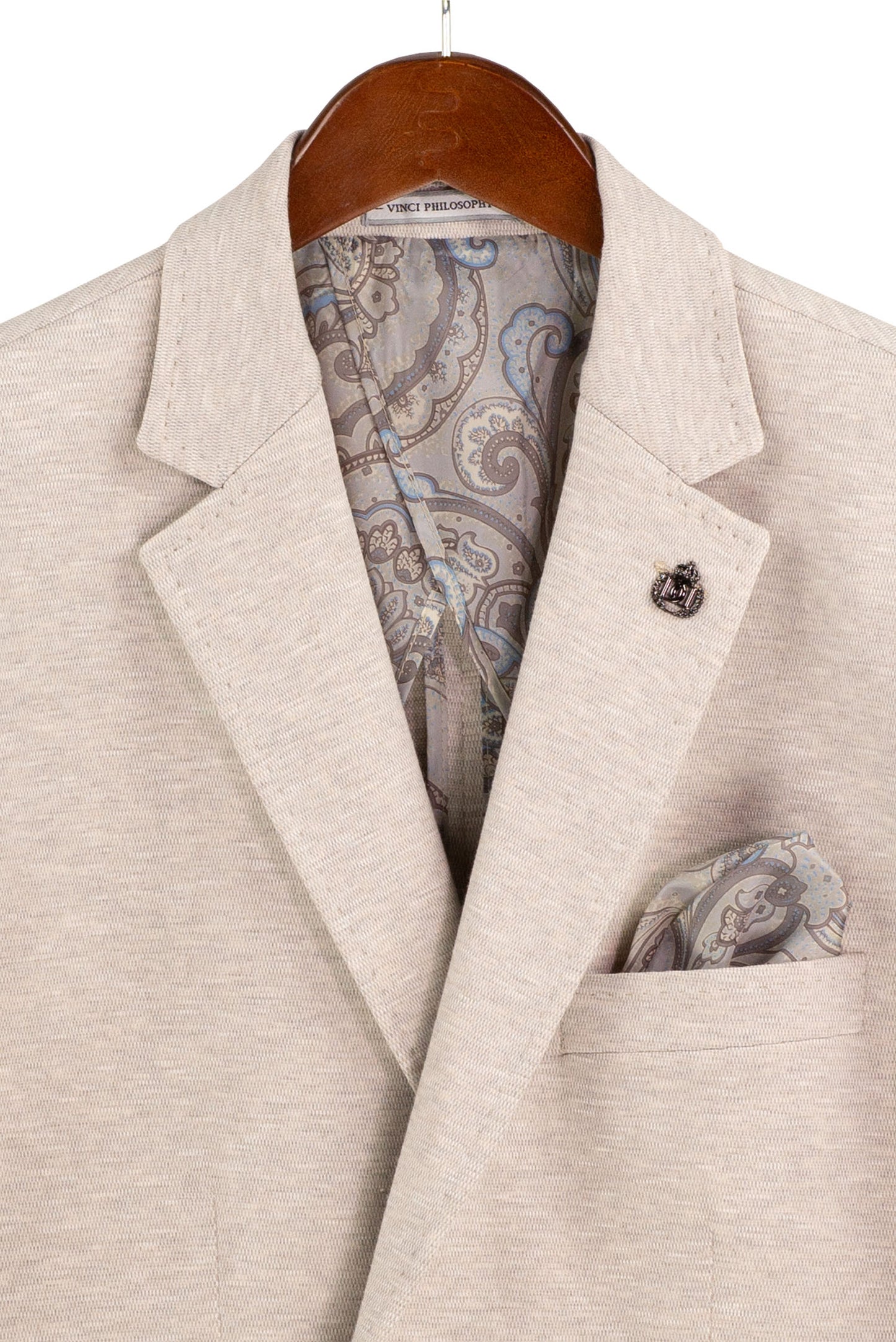 Vinci Modern Fit Textured Weave Blazer (Oatmeal)
