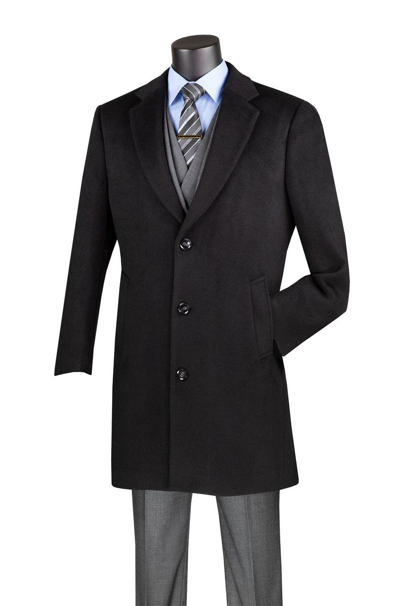Vinci Regular Fit 38" Top Coat (Black)