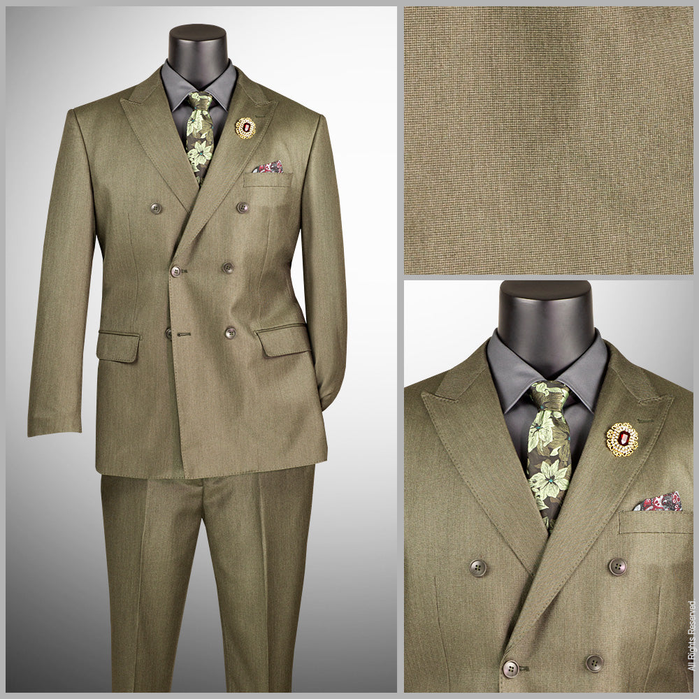 Vinci Classic Fit Double Breasted Suit w/Adjustable Waistband (Dusty Green)