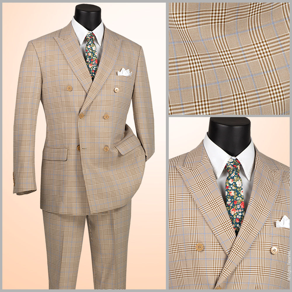 Vinci Classic Fit Executive Double Breasted Suit (Beige)