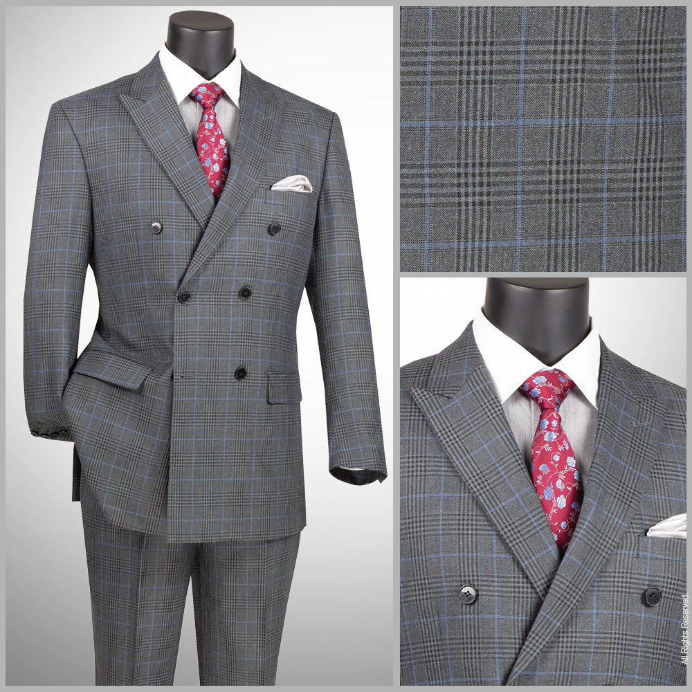 Vinci Classic Fit Executive Double Breasted Suit (Charcoal)